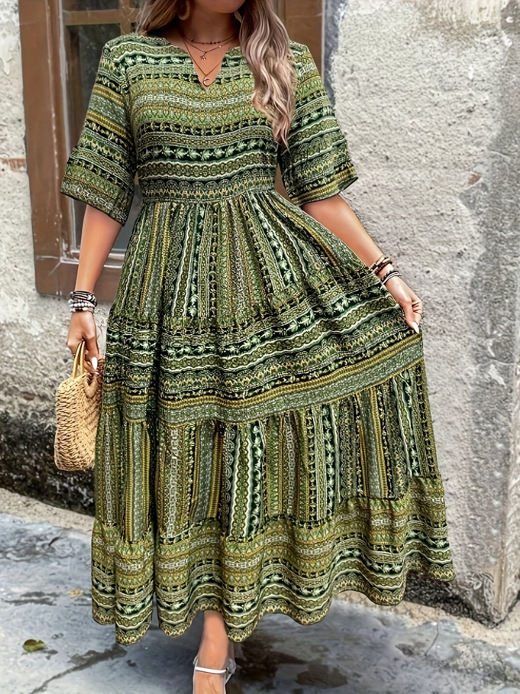 Robe Midi Boho pour Femmes | Imprimé Fluide