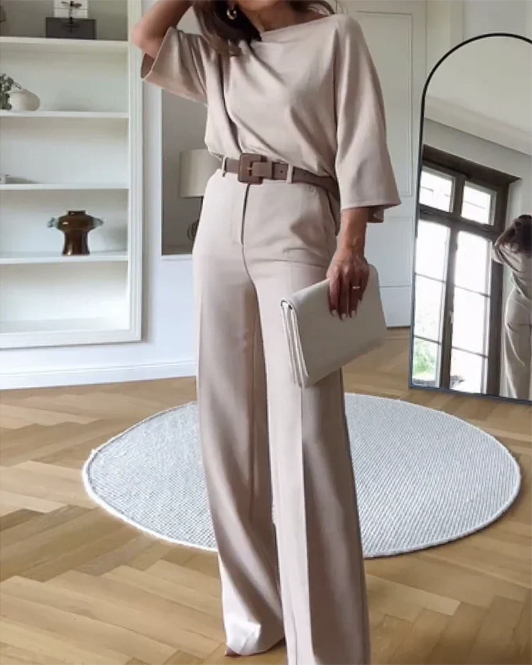 Ensemble Deux Pièces Femme avec Top et Pantalons Amples pour Bureau