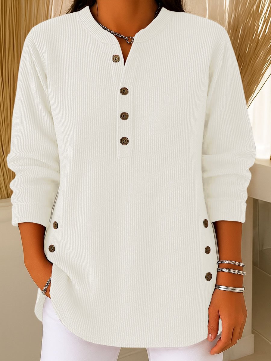 Blouse femme côtelée à boutons décoratifs