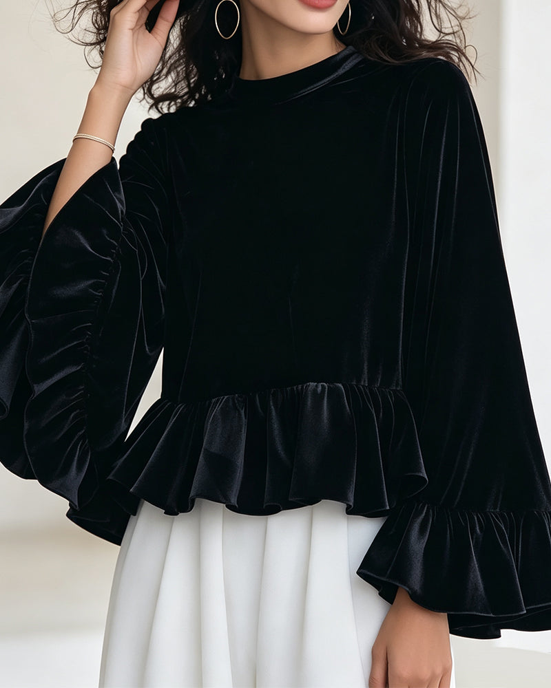Blouse Col Rond Volant Manche Évasée