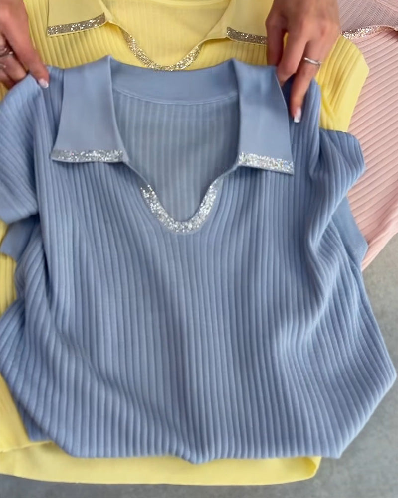 Pull Revers Unie Manche Courte