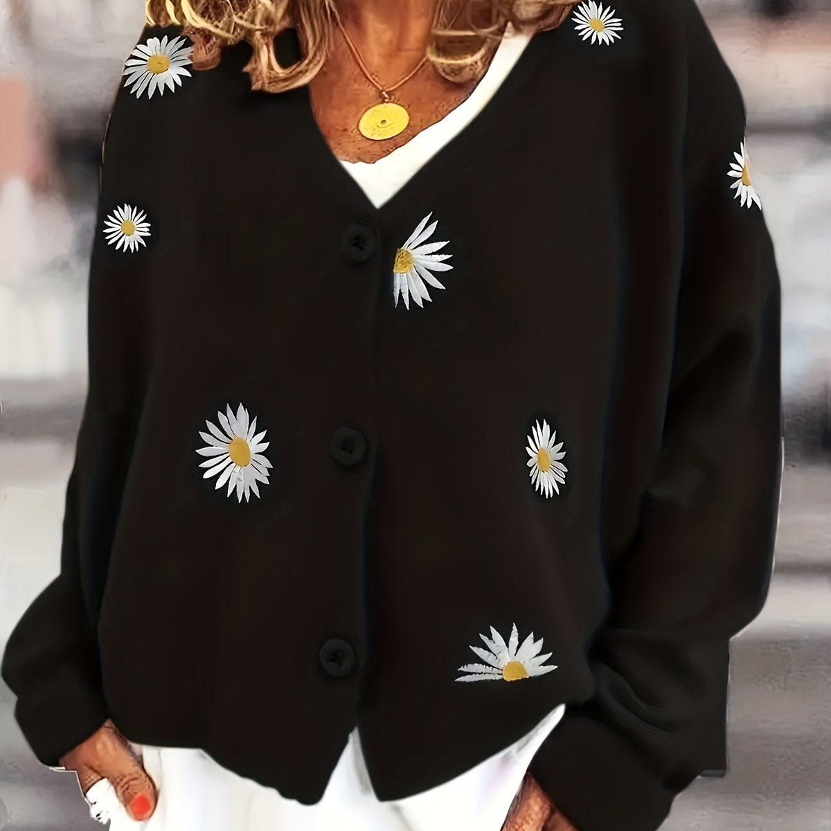 Brigitte - Gilet Élégant à Fleurs avec Boutons