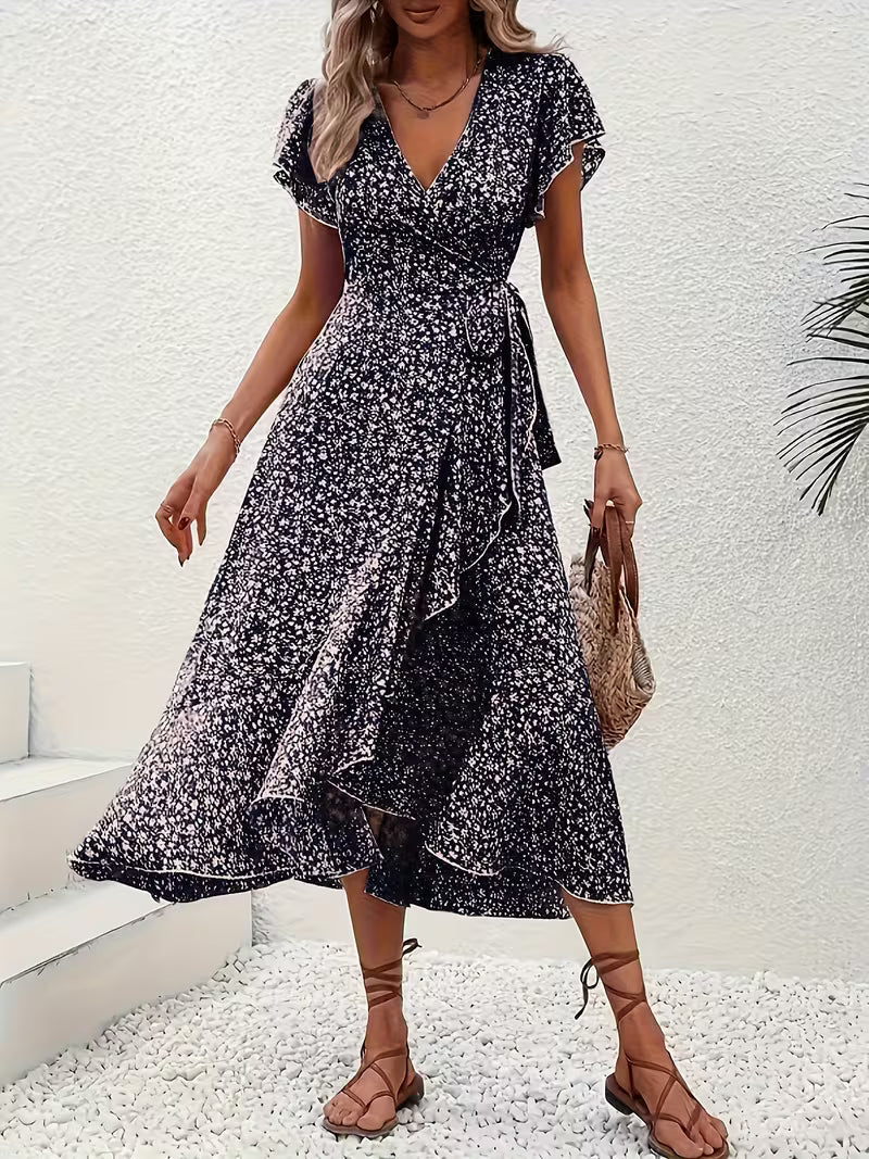 Elara | Robe portefeuille fluide et évasée