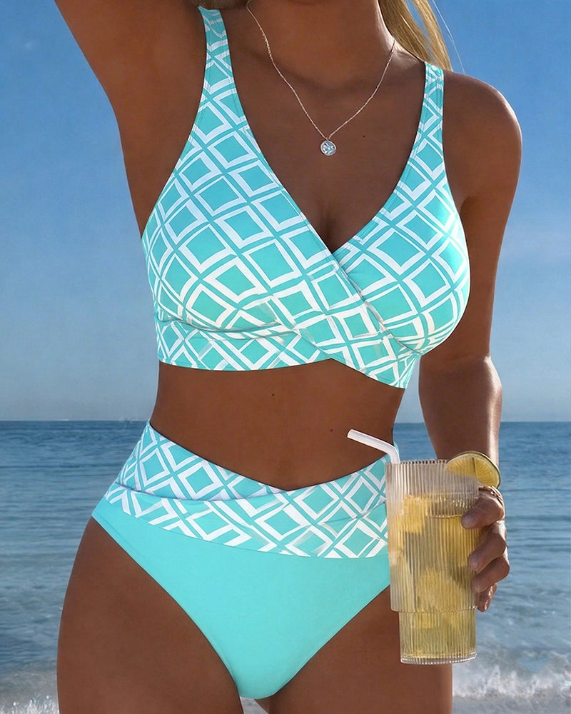 Martina | Bikini à carreaux avec soutien-gorge sans fil et culotte taille haute