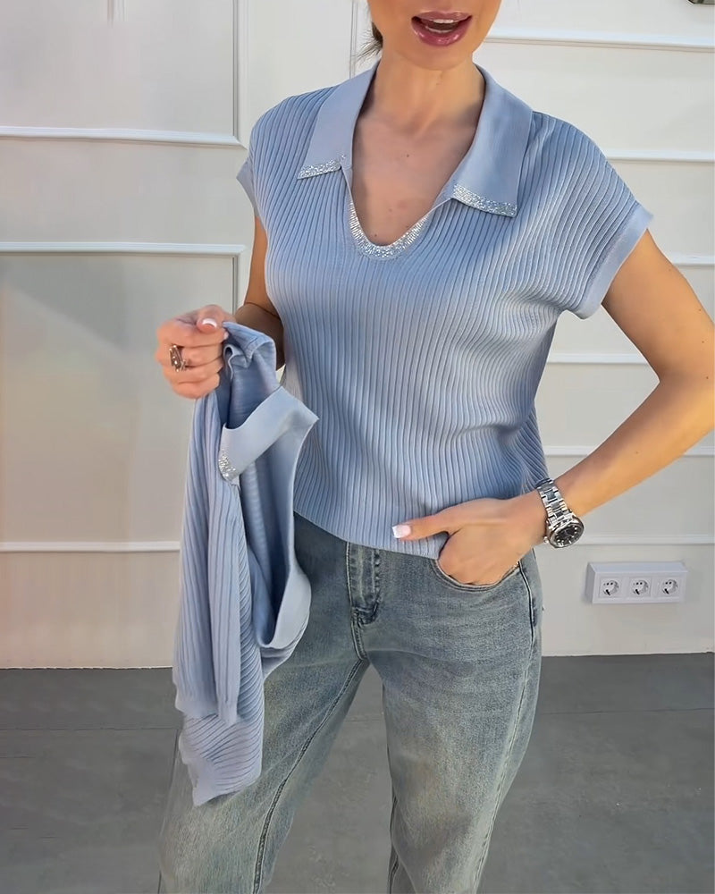 Pull Revers Unie Manche Courte
