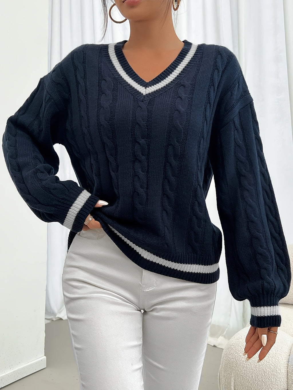 Pull en Tricot Femme | Tricot Câble & Col en V