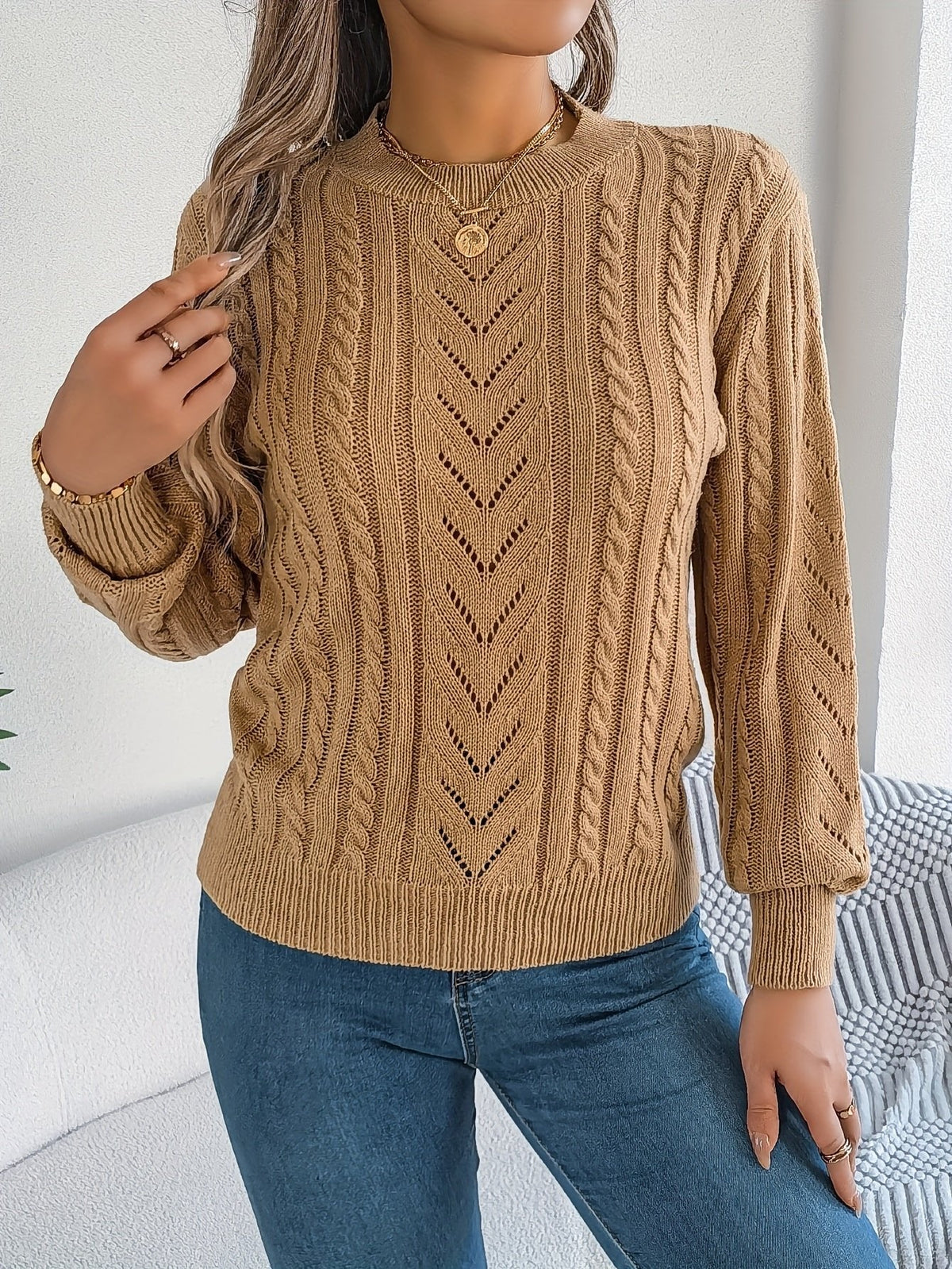 Laura | Pull en tricot à torsades classique et douillet avec col rond