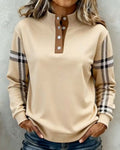 Sweat-shirt à col roulé avec boutons et rayures à manches longues