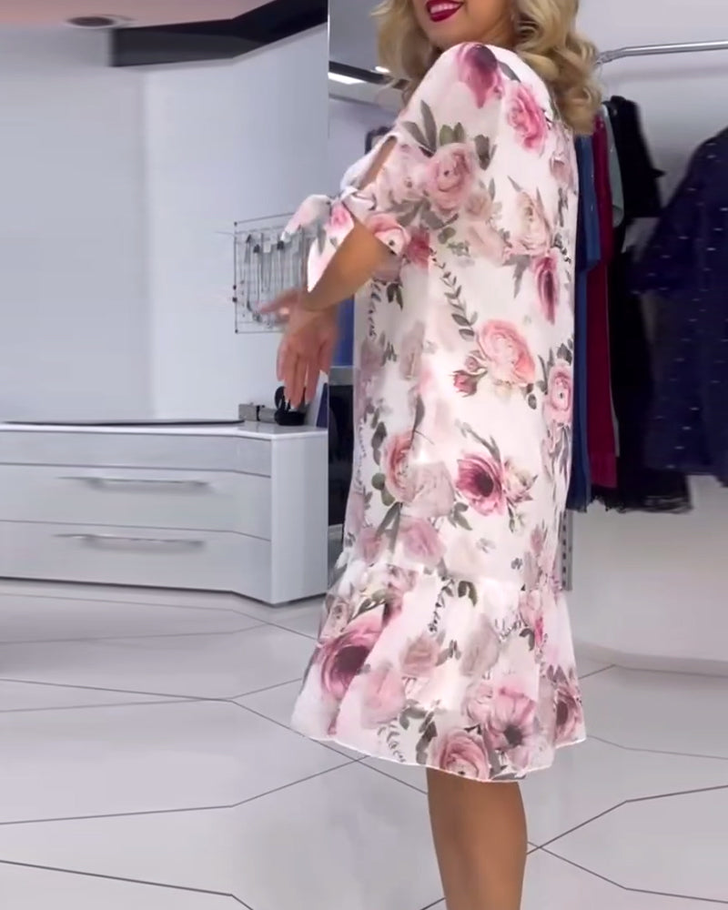 Robe élégante à col rond imprimé floral