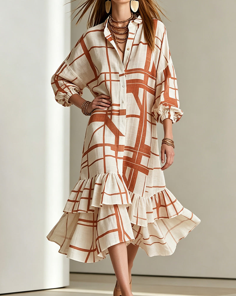 Robe Bouton Rayure Volant