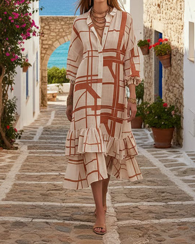 Robe Bouton Rayure Volant