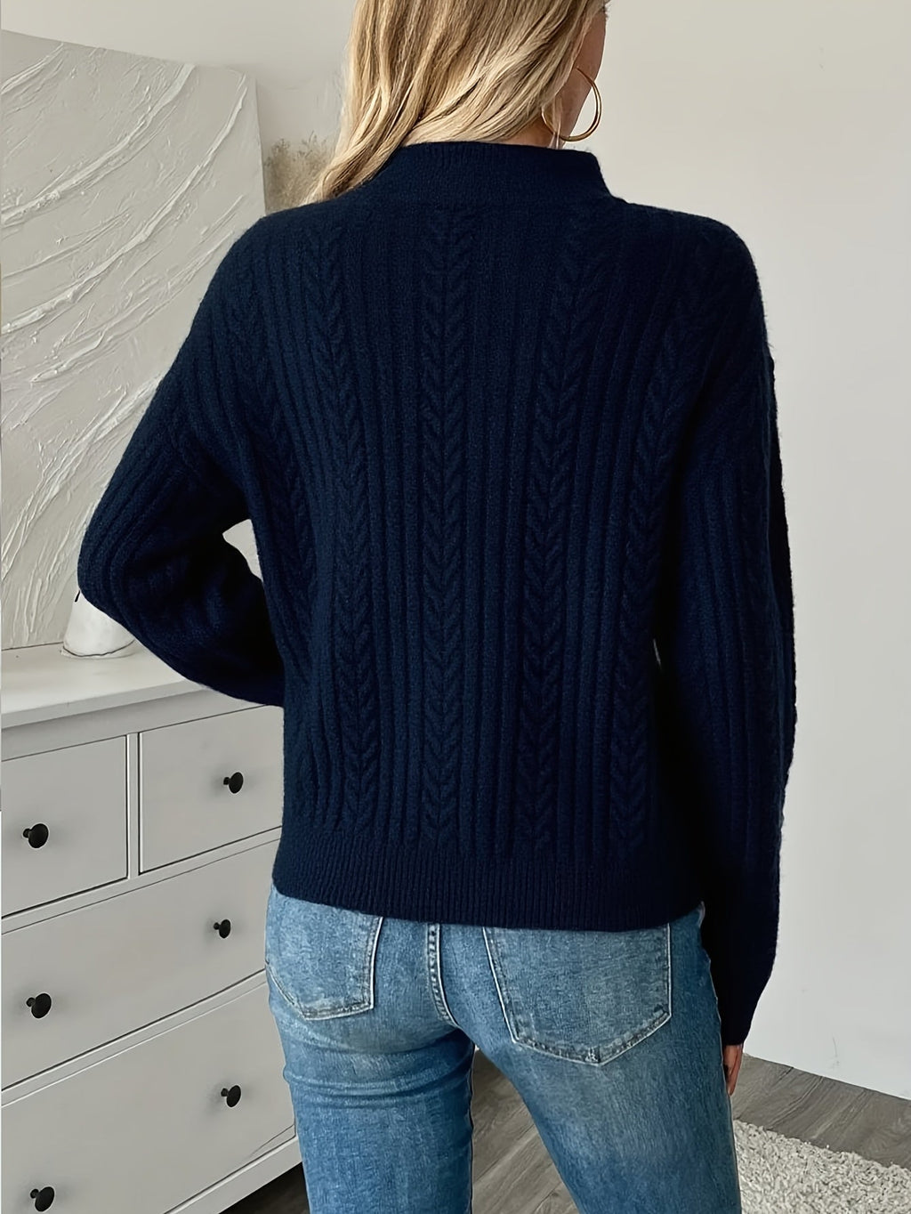 Joanne - Pull élégant en tricot à torsades avec demi-zip