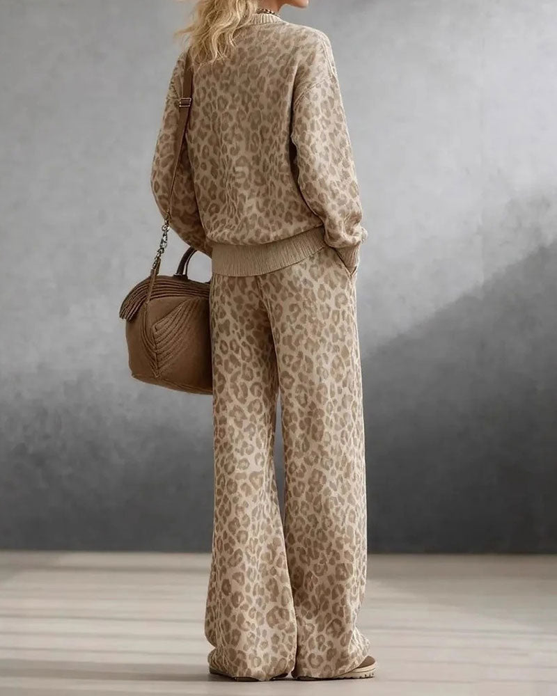 Ensemble Léopard à Manches Longues et Pantalons Longs