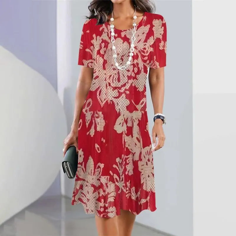 Vivid | Robe Midi Imprimée Femme à Manches Courtes A-Line Décontractée