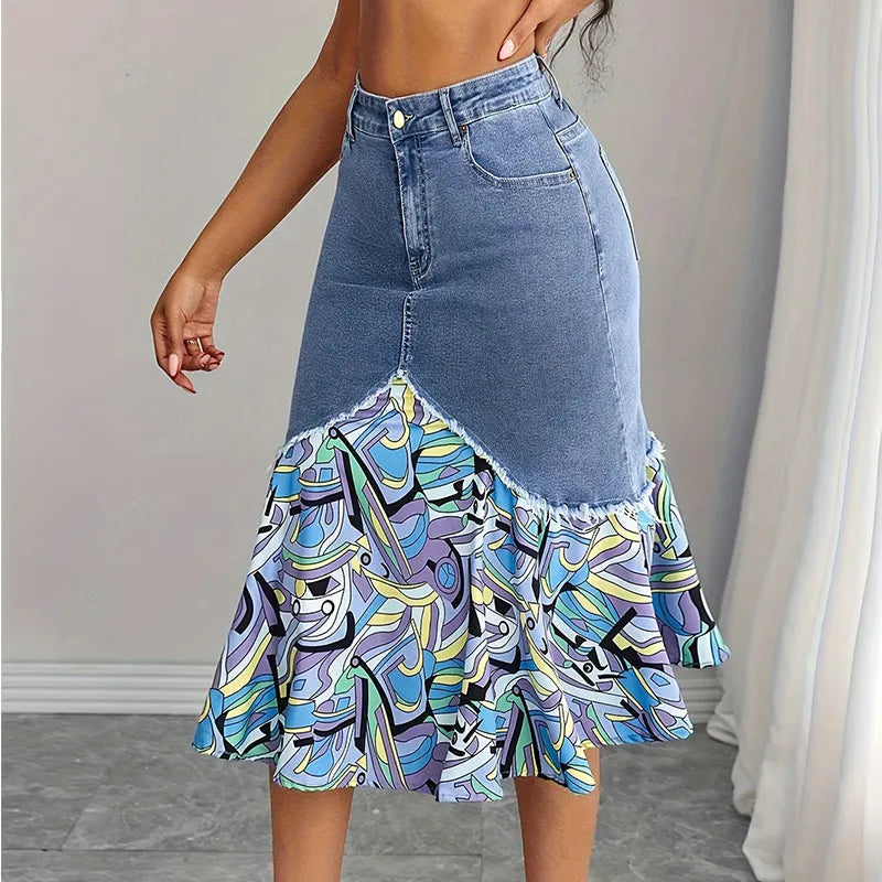 Althezae | Jupe en jean avec volants en patchwork