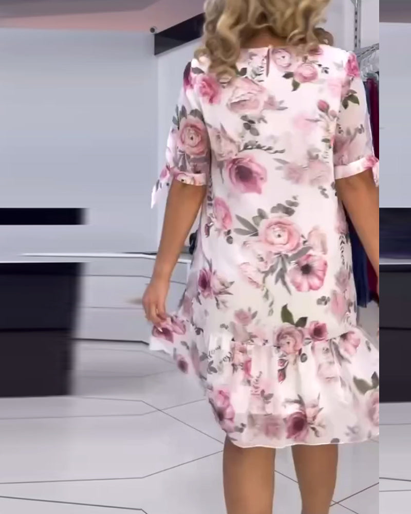 Robe élégante à col rond imprimé floral