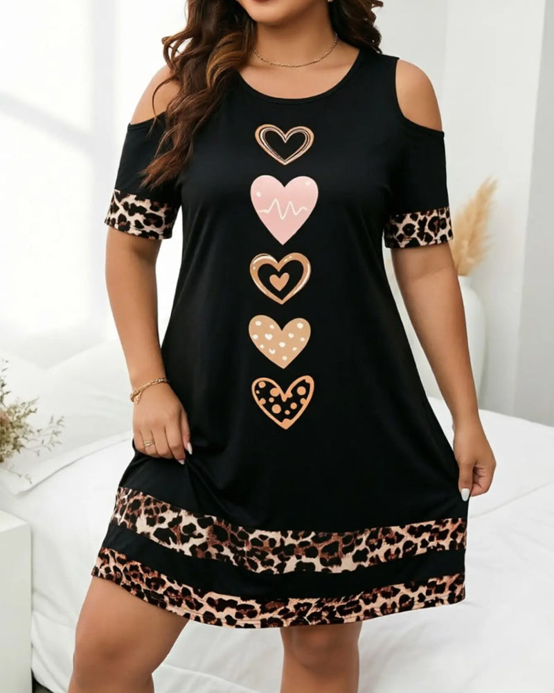 Robe Col Rond Off-Shoulder Léopard Cœur