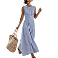 Robe maxi femme rayée sans manches avec taille croisée