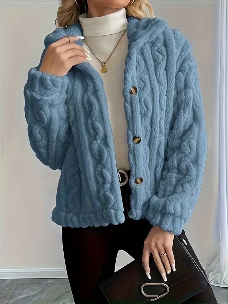 Veste teddy texturée pour femme à boutons élégants