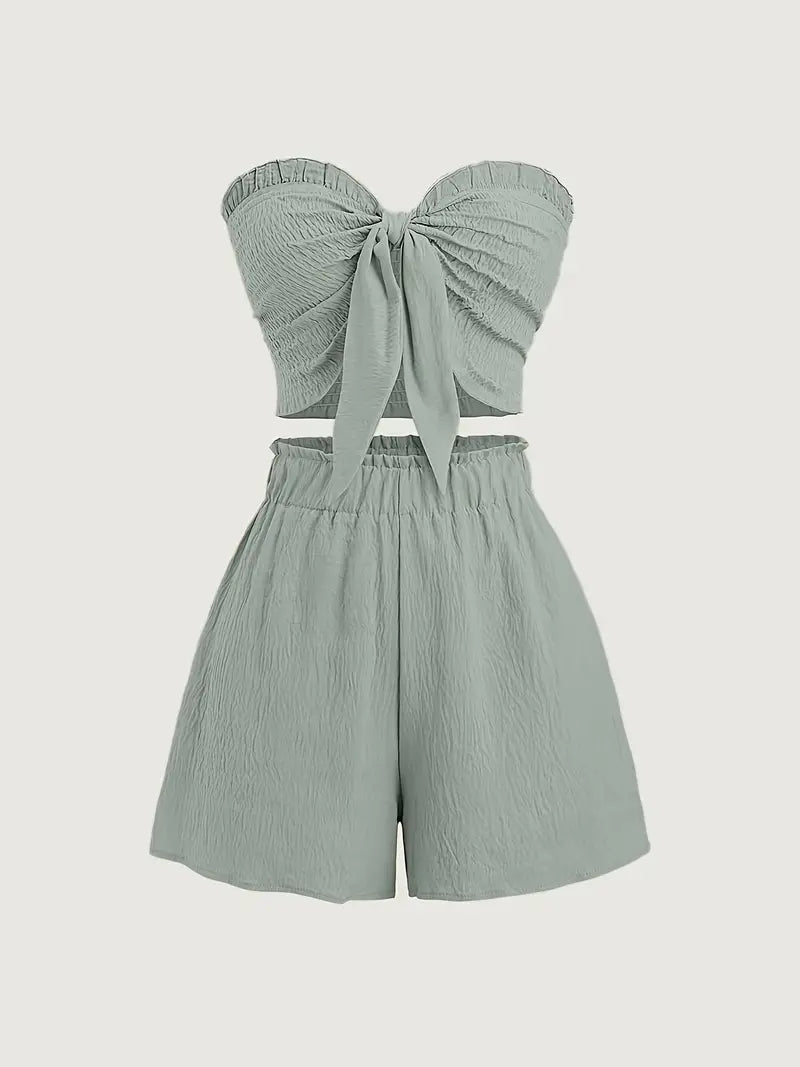 Ensemble Avec Haut Bandeau Froncé Et Short Large Pour Femme | Idéal Pour Les Journées Estivales