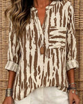 Blouse Col En V Rayure Manches Longues Poche