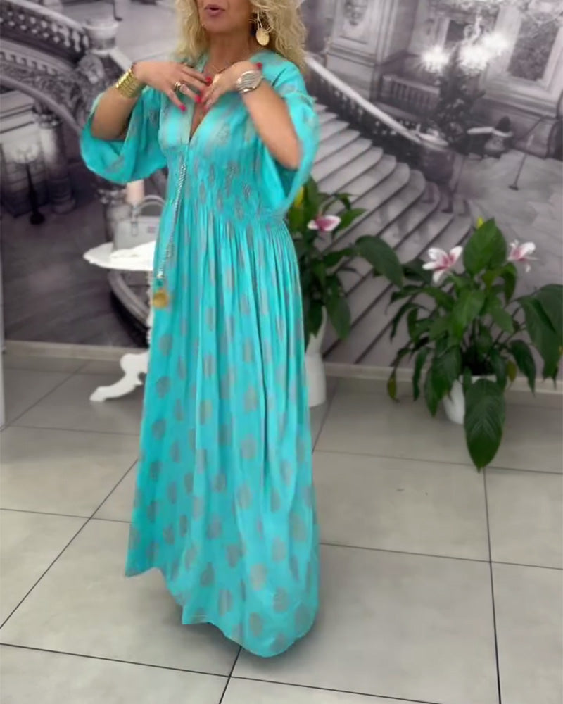 Robe maxi à taille élastique avec imprimé de vacances