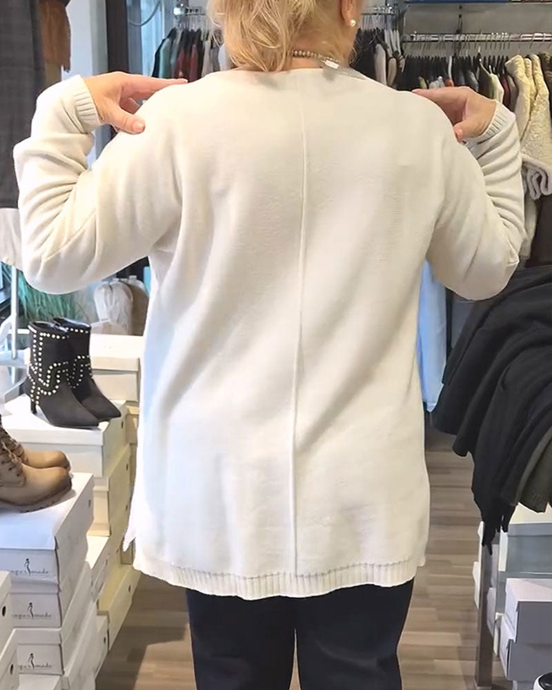 Pull à col rond, couleur unie, avec poche, ample