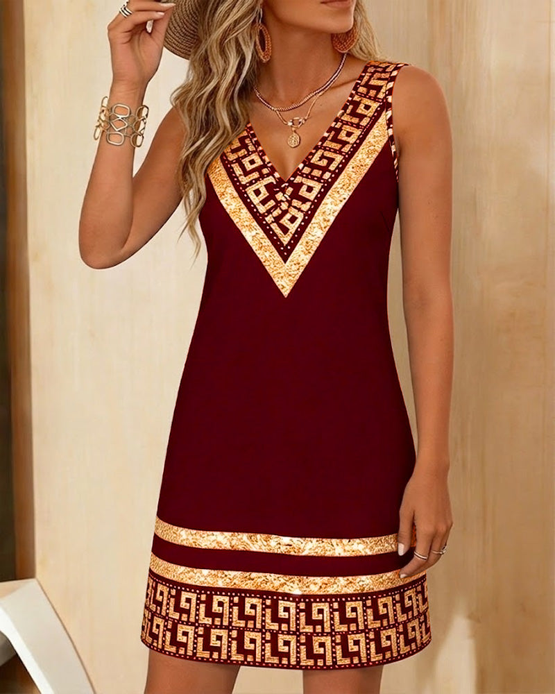 Robe sans manches à imprimé placement en V