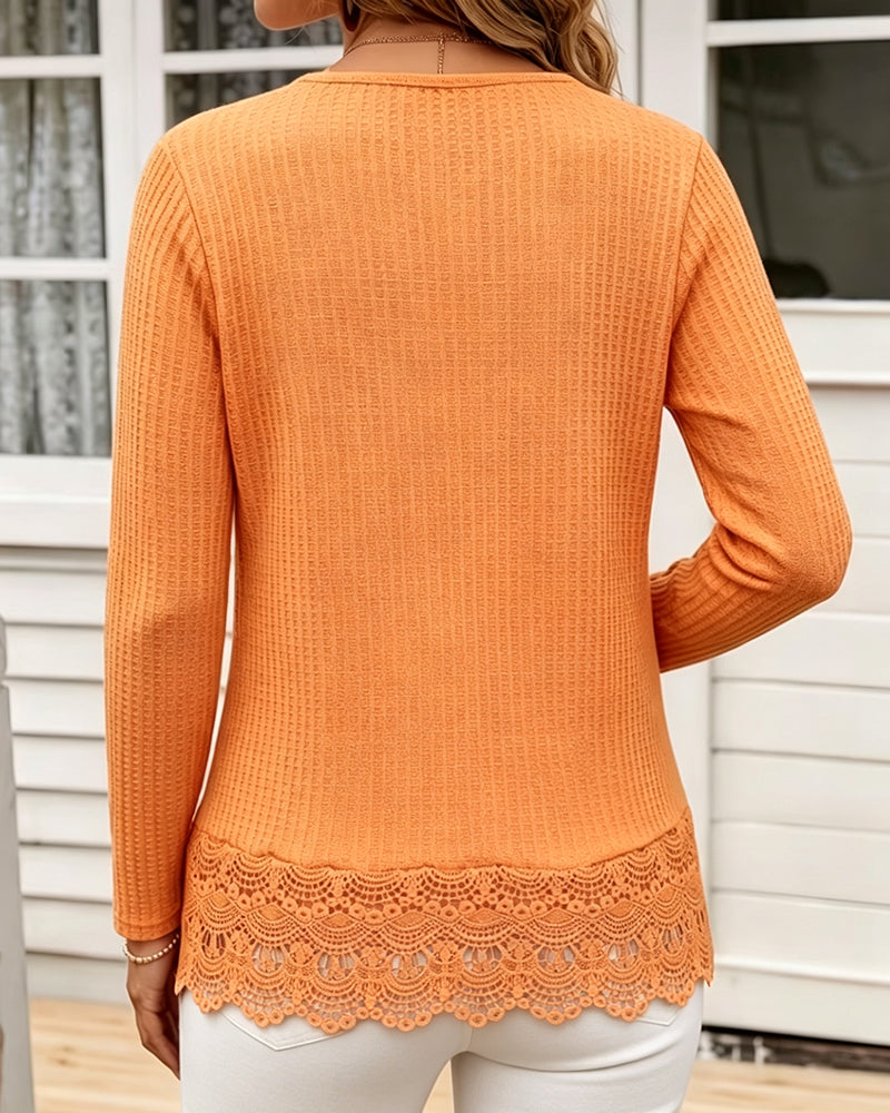 Haut Col V Uni Dentelle