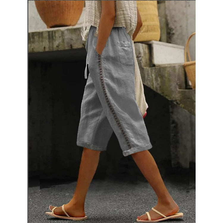 Mariele | Pantalon Capri Femme Aéré avec Détail en Dentelle