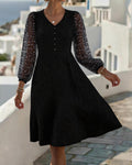 Robe Col En V Bouton Dentelle Patchwork