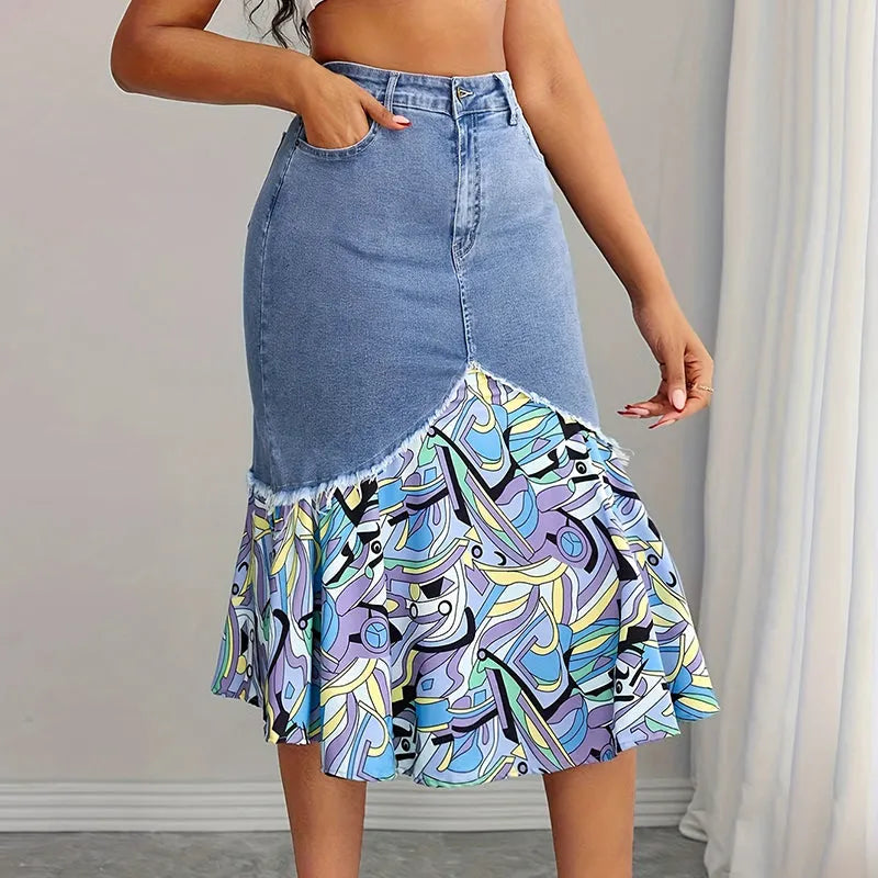 Althezae | Jupe en jean avec volants en patchwork