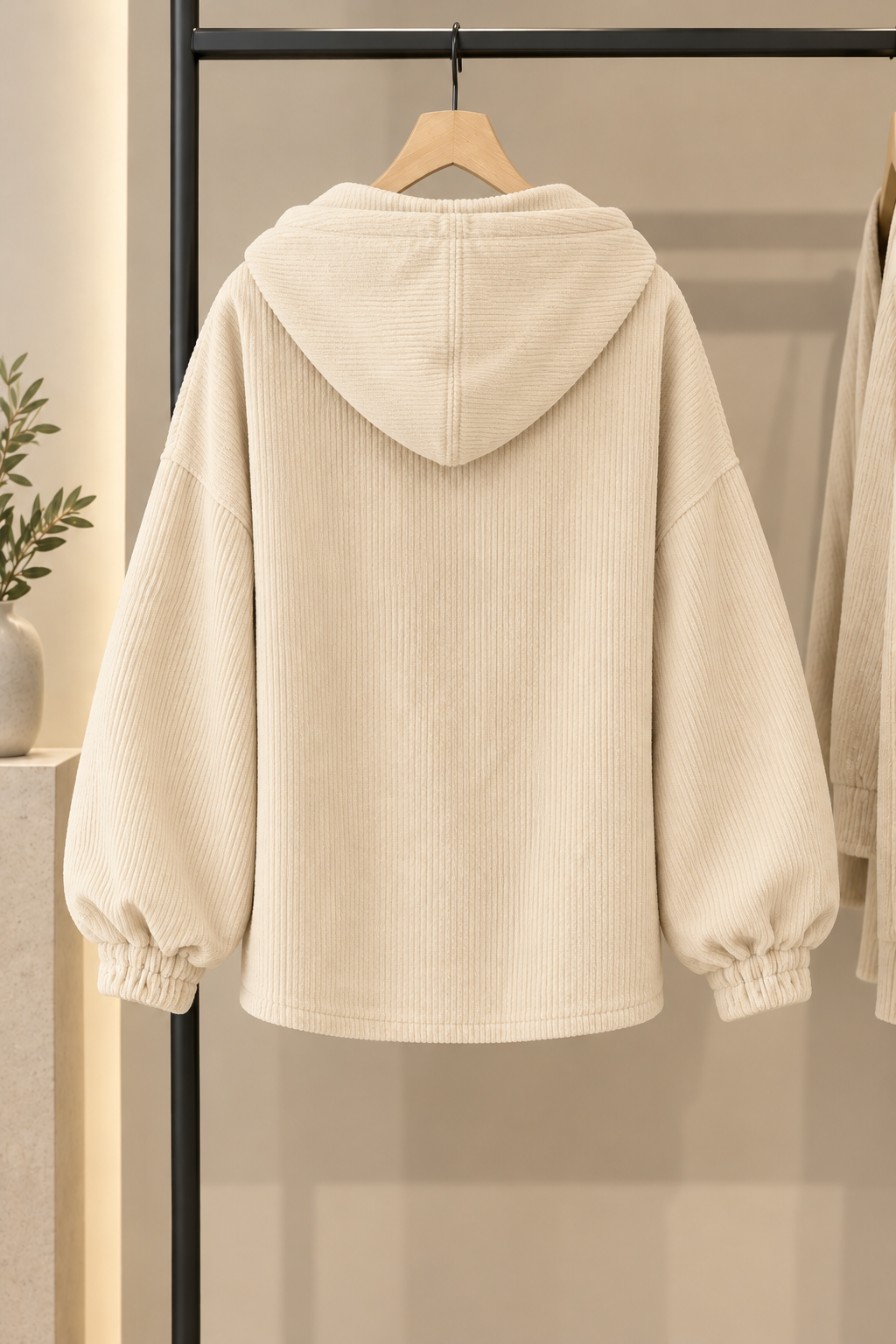 Veste oversize femme en velours côtelé à capuche