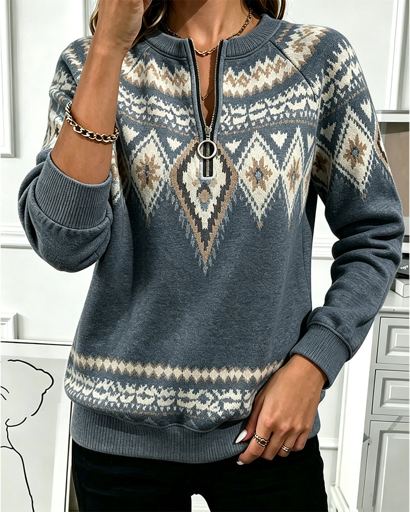 Sweat-Shirt Fermeture Éclair Imprimé Manches Longues
