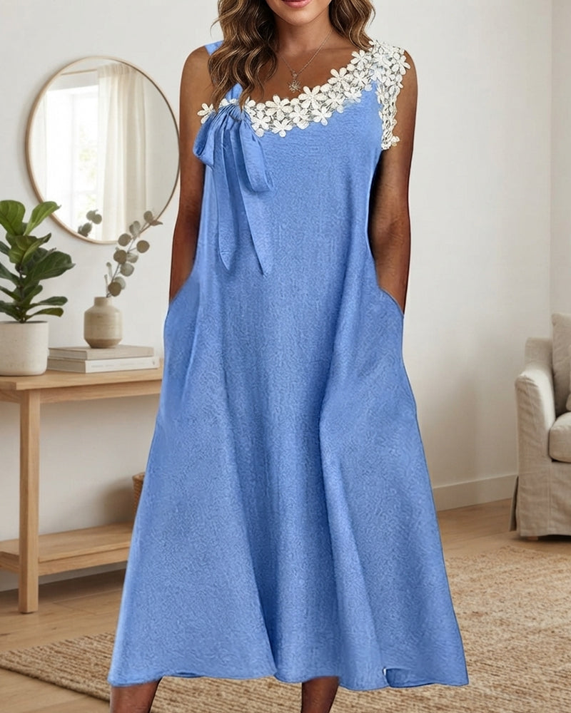 Robe Une Épaule Bretelle Spaghetti Cravate Poche