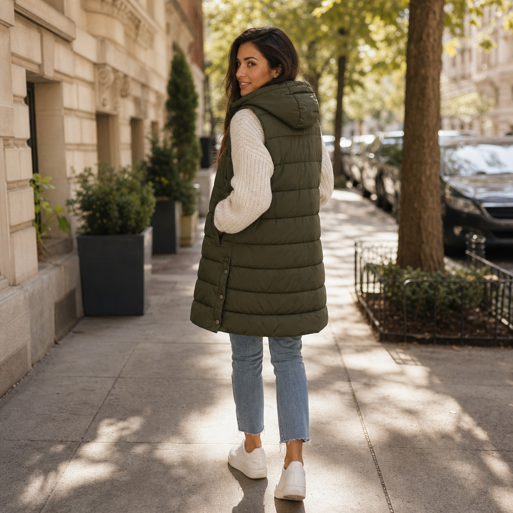Amelie | Gilet Puffer Long Élégant et Polyvalent pour Femmes