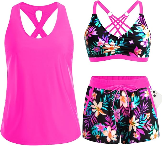 Désirée | Tankini femme trois pièces avec imprimé palmiers