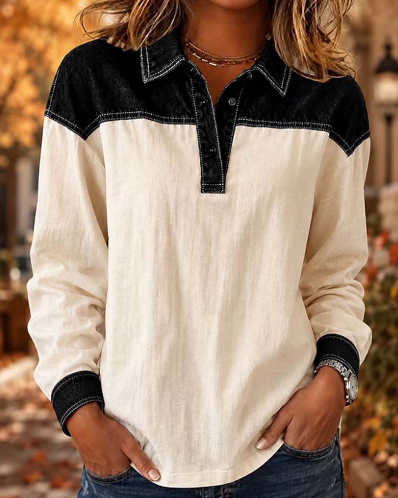 Blouse Bloc De Couleurs À Revers