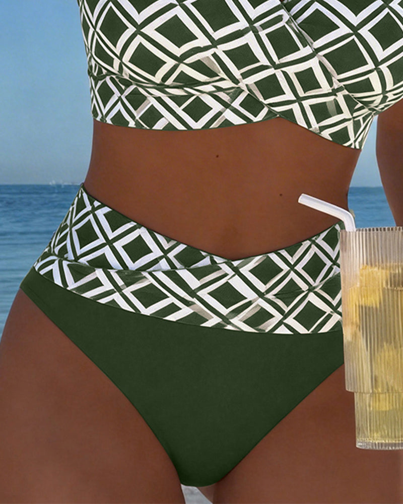 Martina | Bikini à carreaux avec soutien-gorge sans fil et culotte taille haute