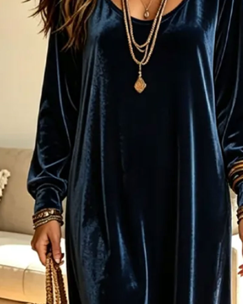 Robe Encolure En U Manche Bouffante Jupe Évasée Midi
