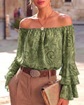 Blouse Élégante Hors Épaule Imprimé Paisley