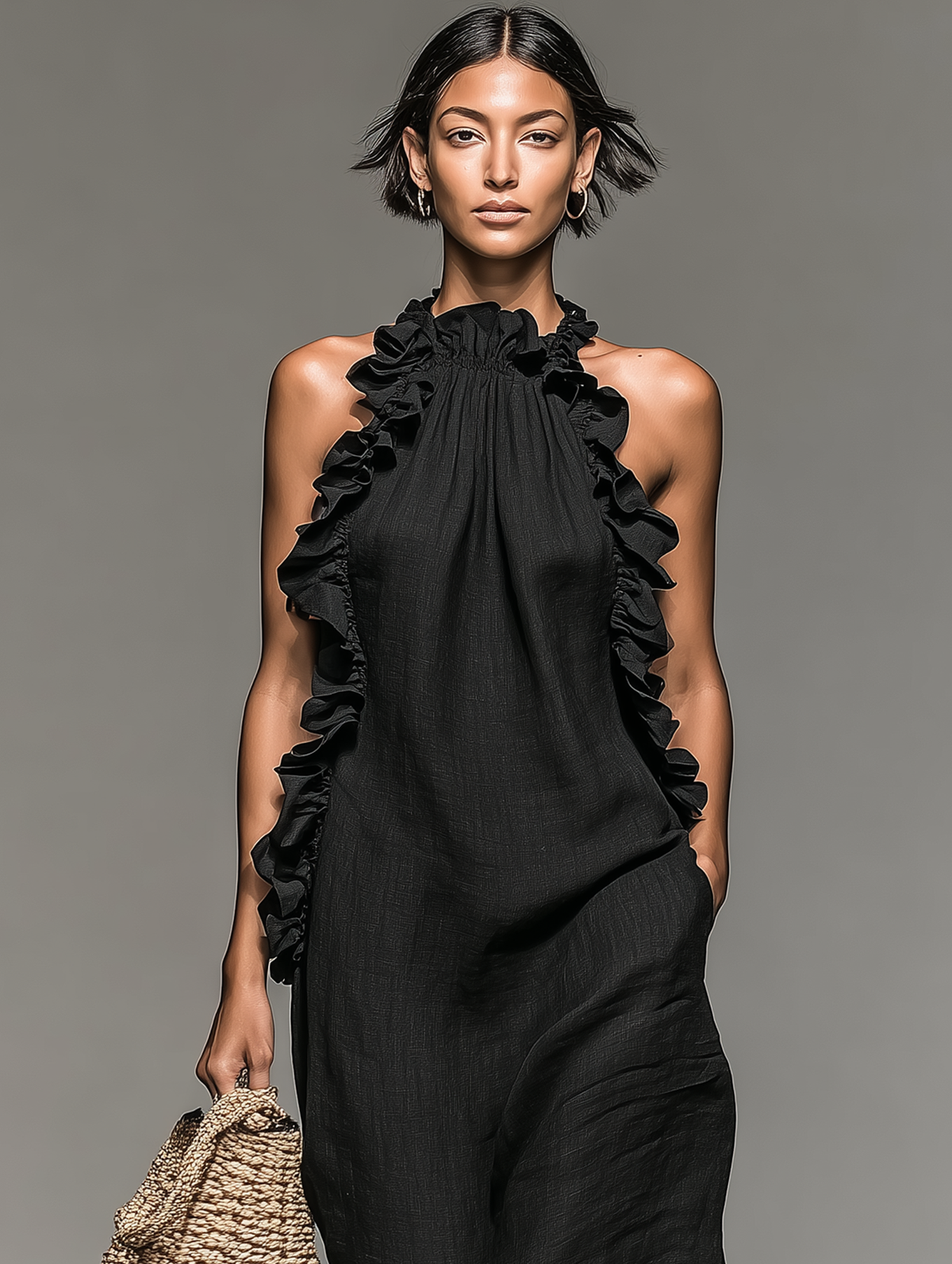 Robe Maxi Dames avec Volant Sans Manches d'Été