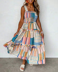 Robe Bretelles Rayée Bloc De Couleur Superposée
