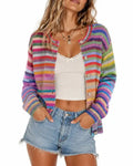 Cardigan Arc-En-Ciel Rayure Bouton