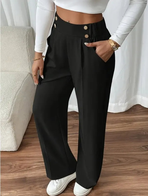 Julva | Pantalon Marlene taille haute avec détails en boutons