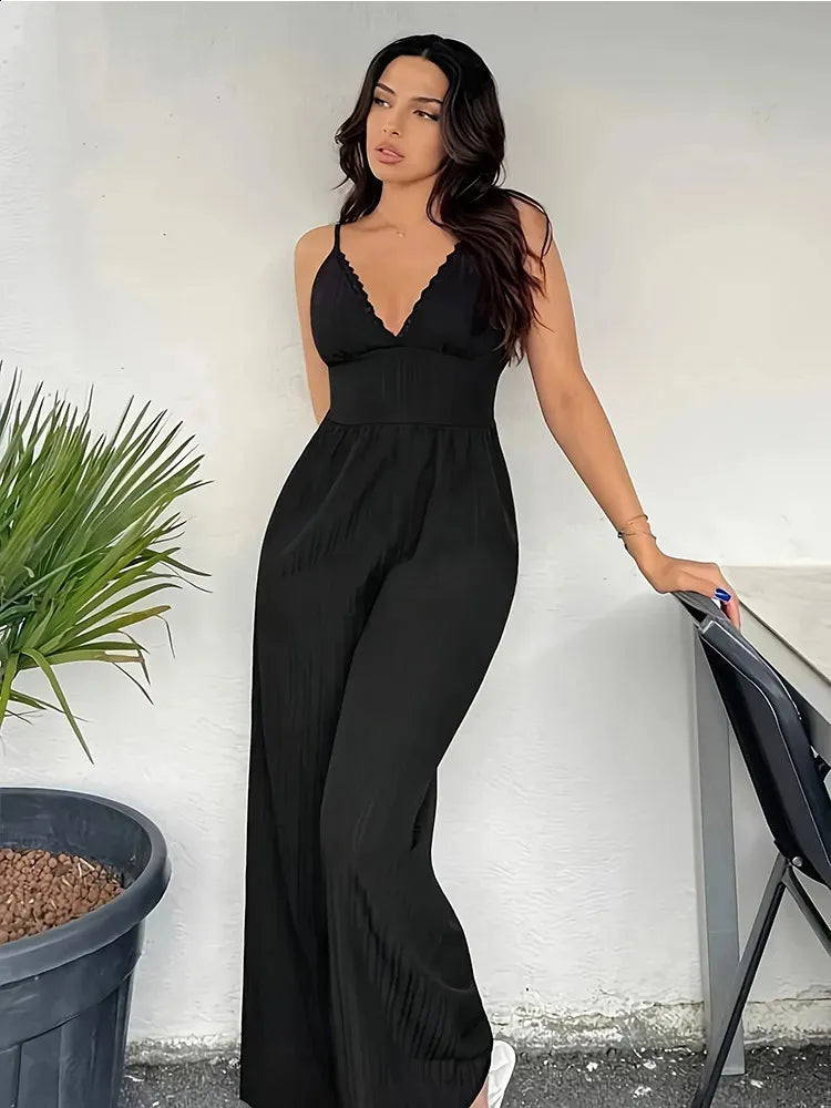 Combinaison Moulante À Col En V Et Jambe Large Pour Femme | Idéale Pour Les Sorties Et Événements