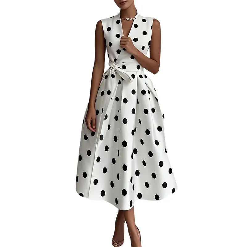 Gloury | Robe midi féminine sans manches avec ceinture à la taille