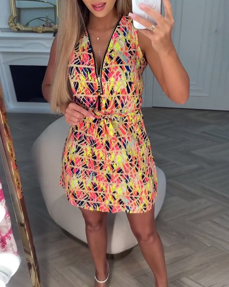 Robe sans manches à fleurs avec fermeture éclair