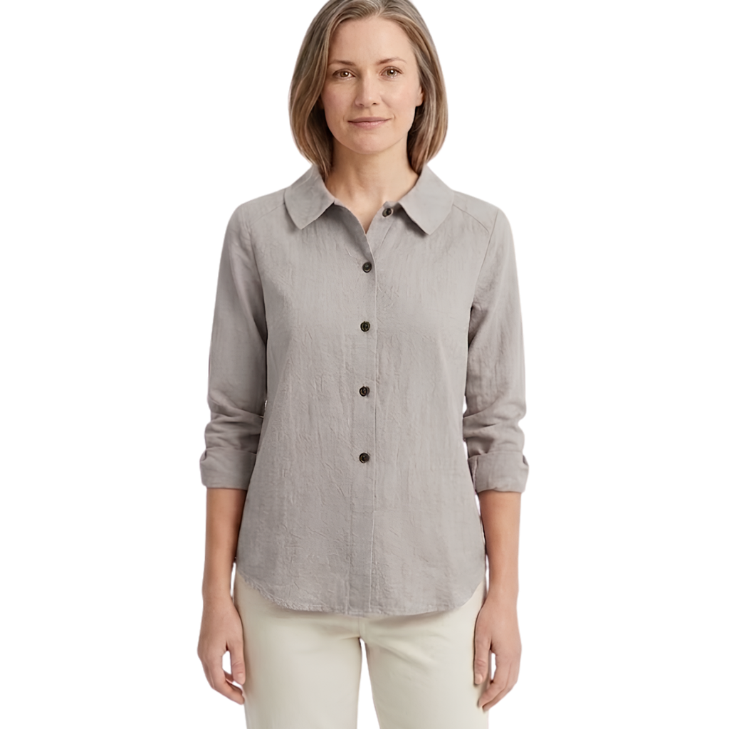 Surchemise Femme Coupe Oversize avec Boutons Contrastés et Manches Retroussables