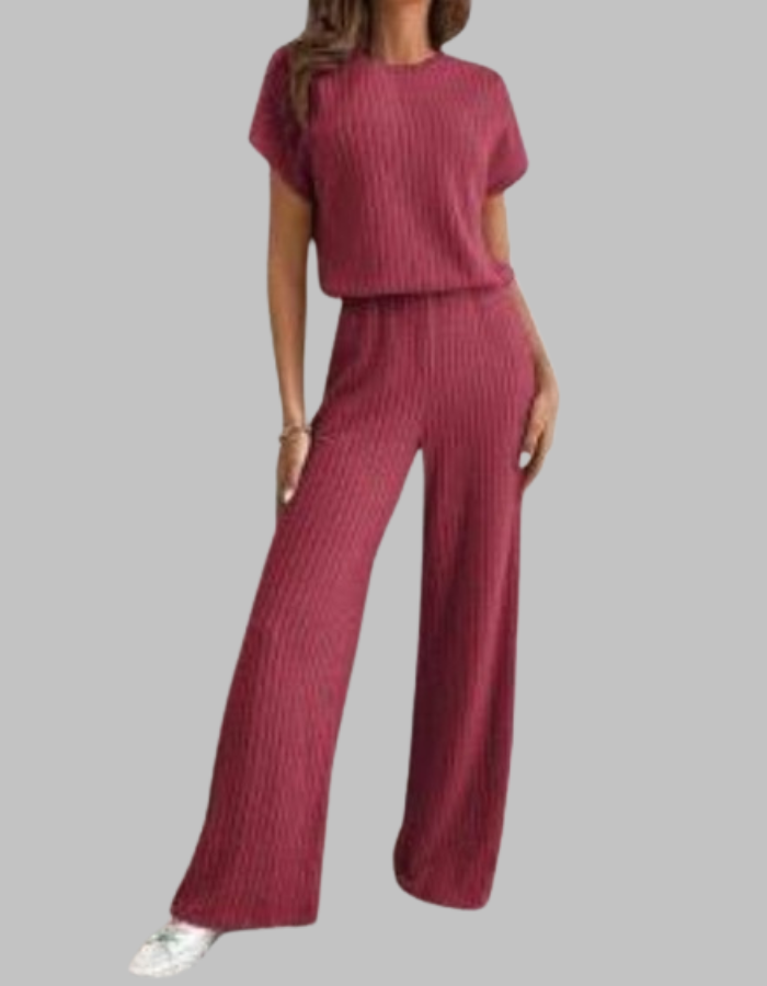 Nora | Ensemble à Rayures pour Femmes en Deux Pièces, Haut à Manches Courtes et Pantalon à Jambes Amples